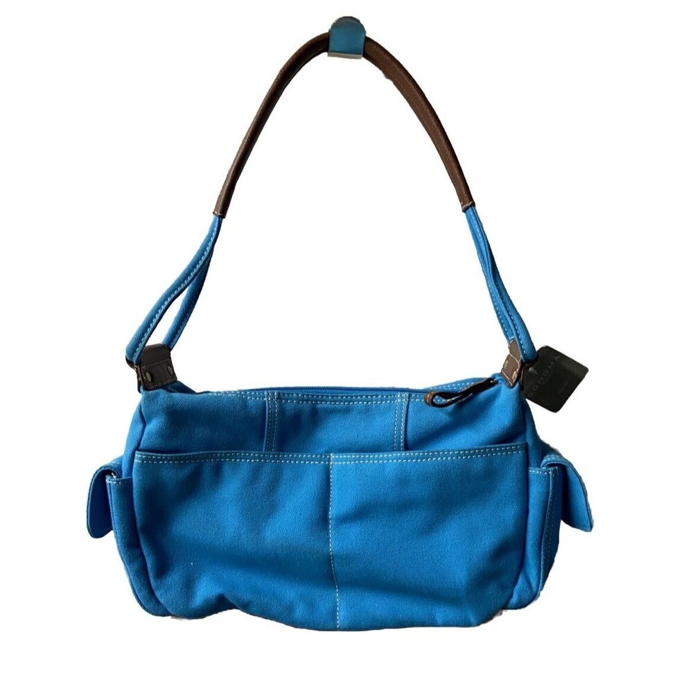 Sonoma Womens Blue Canvas Double Handled Zippered Tote Hand Bag nwt